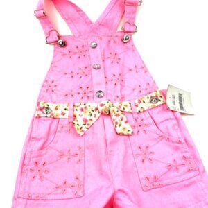 Girls Overalls Outfit Size 5 Shorts Pink Embroidered Children Kids Summer